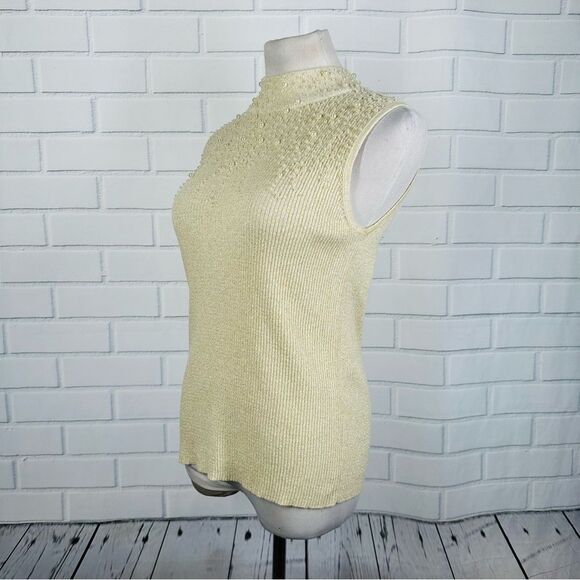 10/$25🦋 Vintage Lauren Michelle Cream Pearl Mock Turtleneck Tank - Size Large - Picture 3 of 11